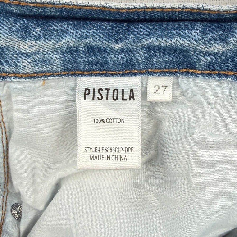 Pistola Denim Jeans Women 27 Blue Distressed Raw Hem High Rise Straight Leg - Picture 16 of 16